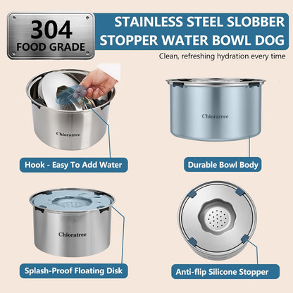 5.6L Dog Water Bowl No Spill 1.5Gal Large Stainless Steel Slow Water Bowl for Dogs, Spill Proof Dog Bowls, Slow Drinking Dog Water Feeder Dispenser with Anti-Slip for Sloppy Messy Drinkers