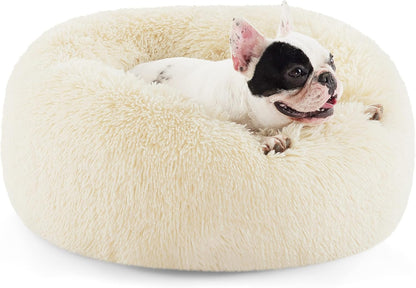 Bedsure Calming Dog Bed Medium Size Dog - Donut Washable Medium Pet Bed, 30 inches Anti-Slip Round Fluffy Plush Faux Fur Cat Bed, Fits up to 45 lbs Pets, Camel