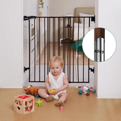 Babelio Baby Gate for Stairs, Kitchen & Doorways, 26-43" W 28" H No Bottom Bar| Easy Installation| One-Handed Operation| Auto-Close| Hardware Mount (Drill Needed) Safety Dog/Pet Gate Indoor (White)