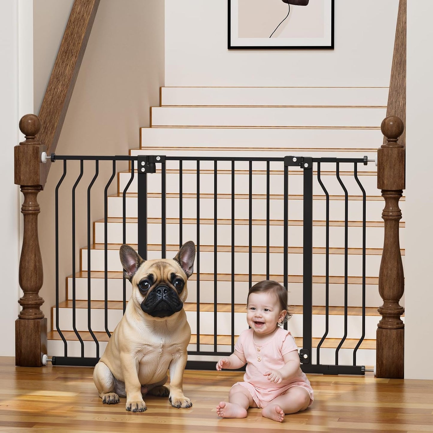 29-43" Baby Gate for Stairs, Baby Safety Essentials, Auto Close Gate for Doorways, Easy Install Pressure Mounted Dog Gate Indoor, Pet Gates for Dogs, White