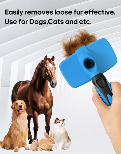 Self Cleaning Shedding Brush - Skin Friendly Grooming Tool for Dogs, Cats, and Puppies, Deshedding and Hair Removal for Long and Short Haired Pets (Green)