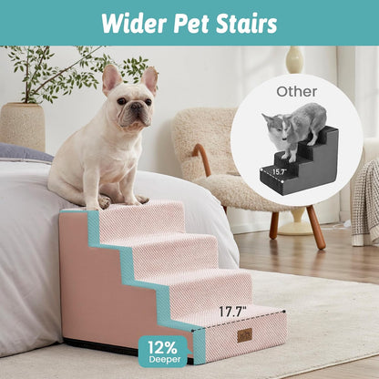 COZY KISS Dog Stairs for Small Dogs, 4 Tier Wider Pet Stairs for Couch and Beds, 17.7" H Non-Slip Dog Steps for Old Cats, Puppy, Small Medium Dogs, 17.7x23.6x17.7 inch, Beige