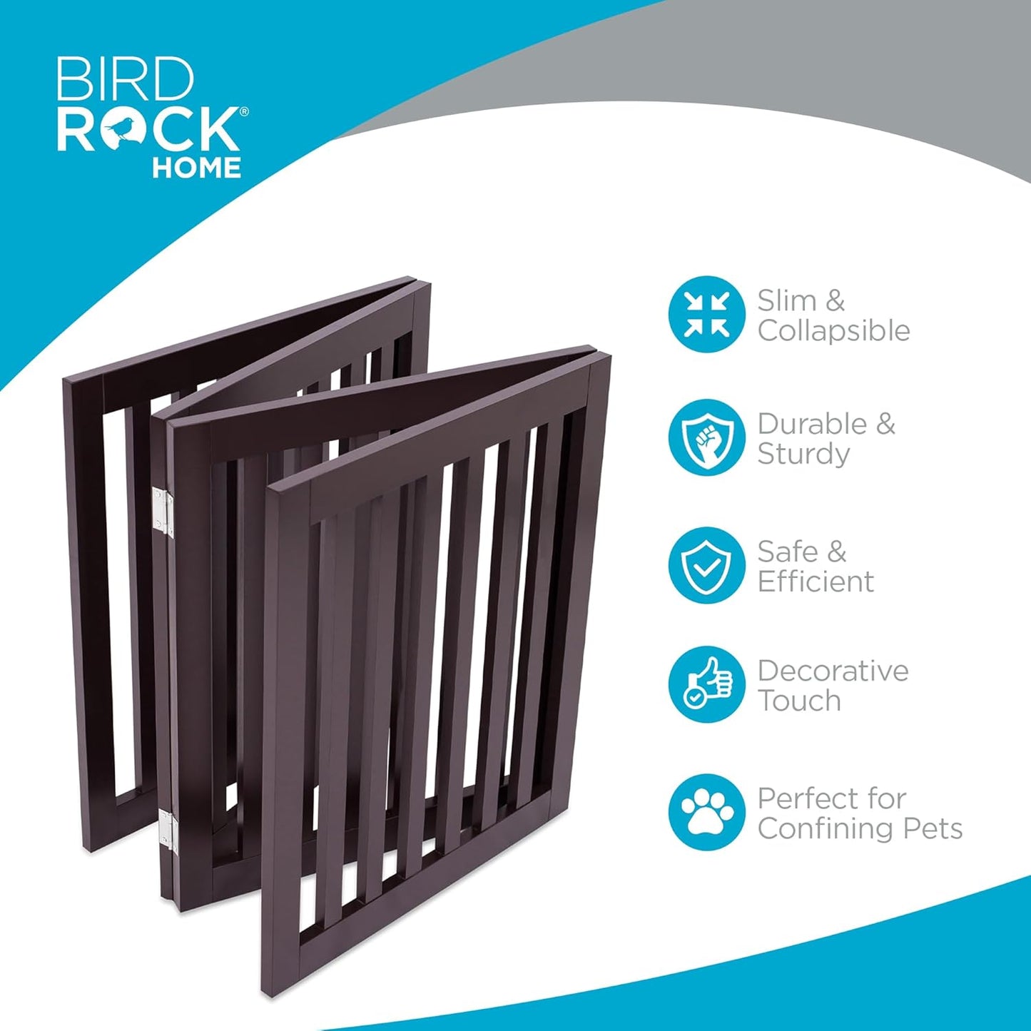 INTERNET'S BEST Dog Gate Indoor Freestanding Pet Barrier, Folding Wood Dog Fence, Extra Wide Doorway Puppy Gate, Indoor Animal Privacy Panel, Wooden Cat Fence - 4 Panel - 36", Espresso