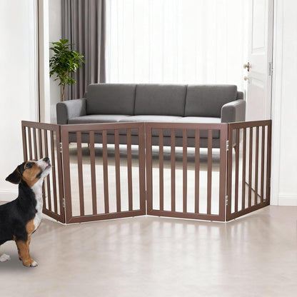 ZJSF Freestanding Indoor Dog Gate for House Foldable Wood Brown Puppy Gate for Doorways Pet Gate for Stairs Extra Wide Pet Fence 24" Height 2 Panels