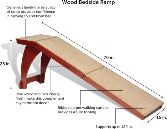 PetSafe CozyUp Wooden Bed Ramp for Cats & Dogs, Furniture-Grade with High-Traction Carpet Surface, Cherry