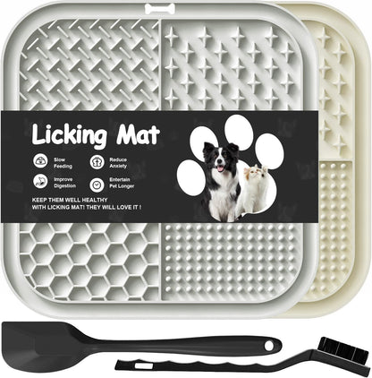 Azyh Licking Mat for Dogs & Cats 2 Pack, Slow Feeder Lick Pat for Large Dogs and Puppies, Anxiety Relief Dog Toys Feeding Mat for Butter Yogurt Peanut, Pets Bathing Grooming Training Mat (9.9'' × 6'')