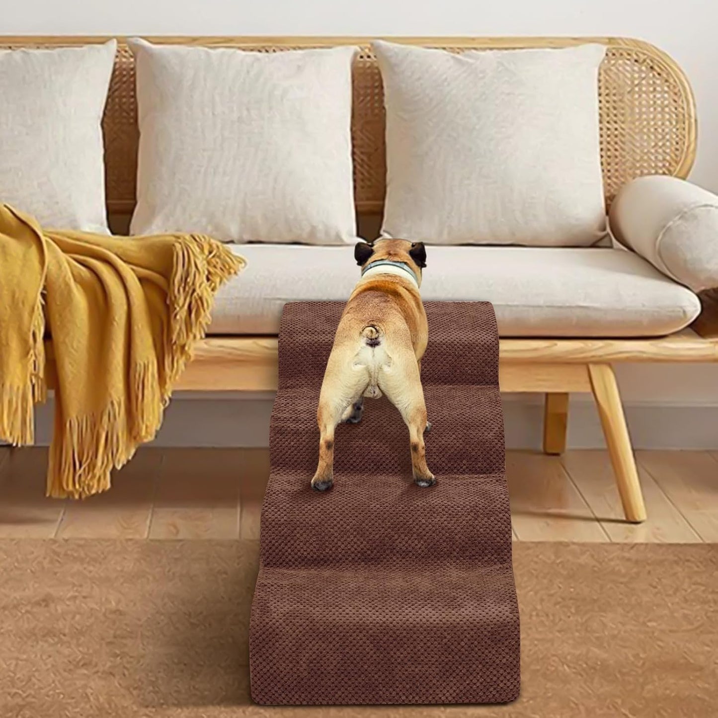 Dog Stairs for Small Dogs - High Density Foam Dog Ramp, Extra Wide Pet Steps with Non-Slip Bottom for High Beds, Couche and Sofa, Best for Pet Injured, Older Dogs Cats (Grey, 4 Steps)
