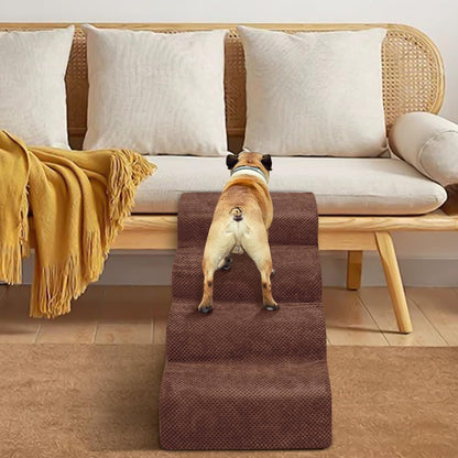 Dog Stairs for Small Dogs - High Density Foam Dog Ramp, Extra Wide Pet Steps with Non-Slip Bottom for High Beds, Couche and Sofa, Best for Pet Injured, Older Dogs Cats (Grey, 4 Steps)