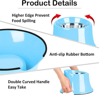 Tilted Elevated Dog Bowls Non-Slip & Non-Spill Pet Feeder with Elevated Detachable Melamine Stand, High Capacity Tilted Dog Bowl for Medium Small Size Dogs M/2 Cup Black