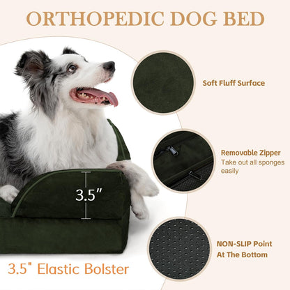 Comfort Expression Orthopedic Dog Bed for Extra Large Dogs 42x30 Inch, Waterproof Egg Crate Foam XL Pet Bed with Removable Bolsters, Dog Couch with Washable Cover & Non-Slip Bottom, Grey - Colors A