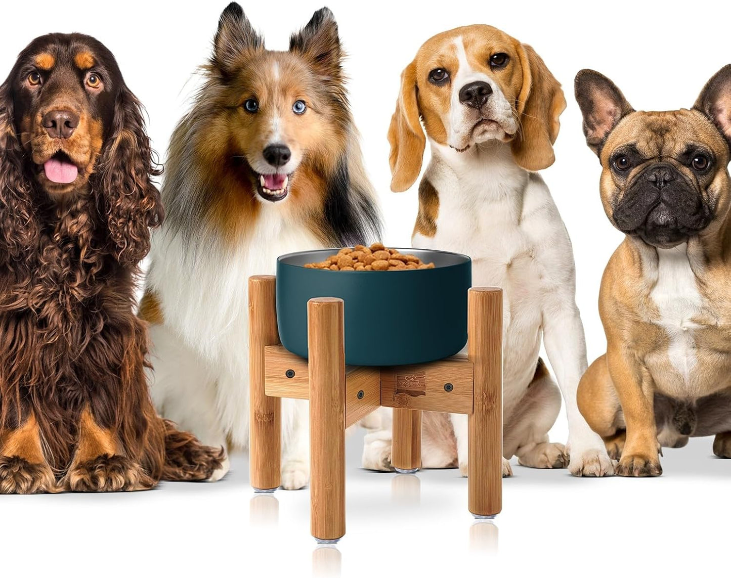 Dog Bowl Stand - Mid-Large Dogs Suitable - Elevate, Raise Bowl to 12-inch High - Adjustable, Fits Any Pet Food/Water Feeders, and Fountains - Durable Bamboo