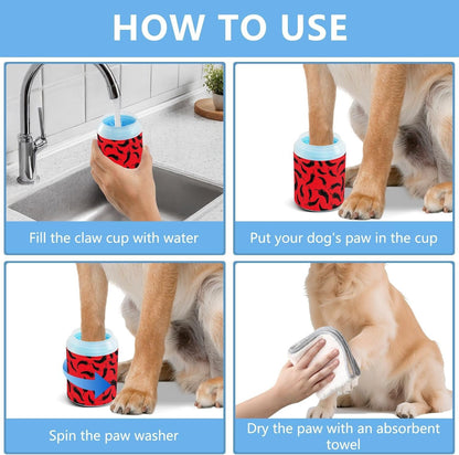 Peppers Chili Red Pattern Dog Paw Cleaner Cup with Soft Silicone Brush, Portable Lightweight Small Muddy Paw Washer for Dogs, Easy to Use Pet Foot Cleaner