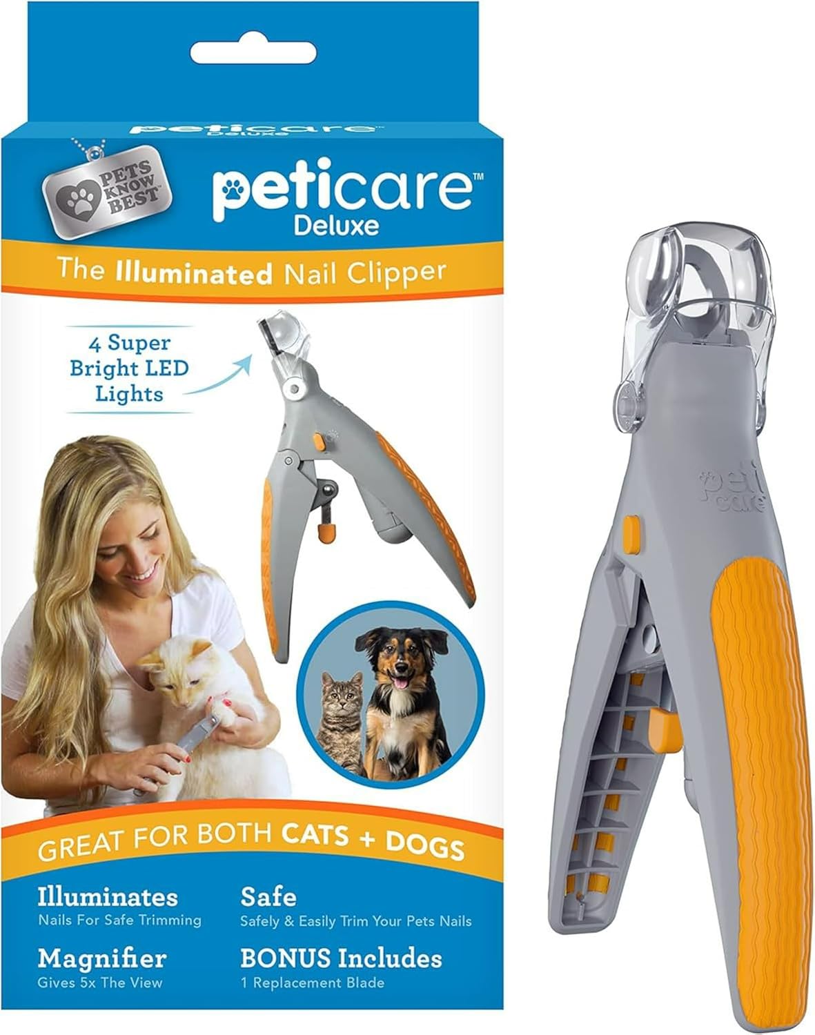 LED Pet Nail Clippers Illuminated Nail Clipper with Polishing Tool for Cats and Dogs Safe and Easy-to-Use Pet Grooming Kit with LED Light (Anti-Slip Handle)