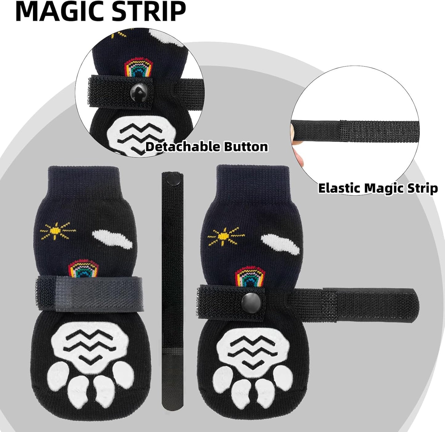 PUPTECK Anti Slip Dog Socks with Double Grippers for Hardwood Floors, Shoes for Hot/Cold Pavement, Boots & Paws Protectors to Prevent Licking, Traction Booties for Senior Small Large Dogs