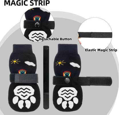 PUPTECK Anti Slip Dog Socks with Double Grippers for Hardwood Floors, Shoes for Hot/Cold Pavement, Boots & Paws Protectors to Prevent Licking, Traction Booties for Senior Small Large Dogs