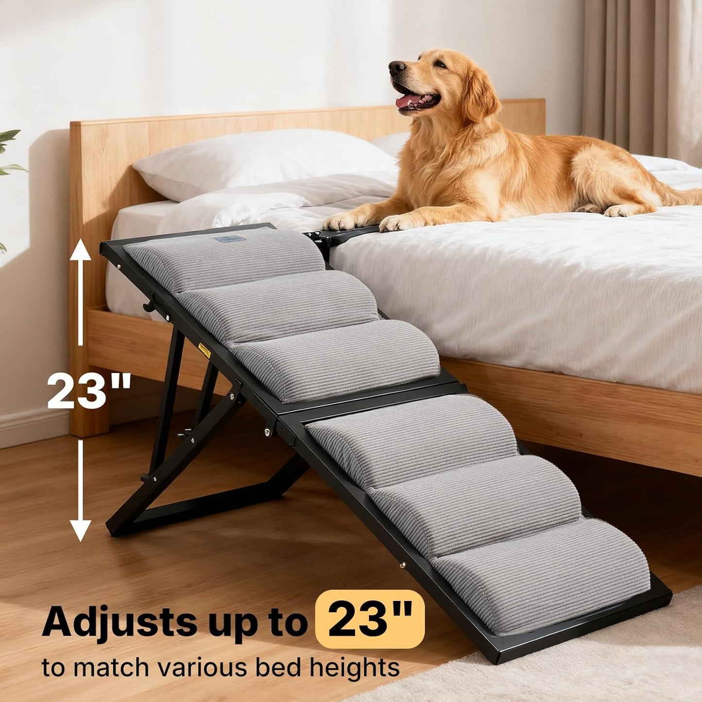Veehoo Dog Ramp for Bed Couch Height Adjustable from 12" to 20", Foldable Stairs for Dogs to Get on Bed 17" Extra Wide, Portable Pet Doggie Steps Indoor with Non Slip Pad, Support up to 150 lbs