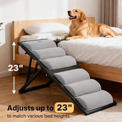 Veehoo Dog Ramp for Bed Couch Height Adjustable from 12" to 20", Foldable Stairs for Dogs to Get on Bed 17" Extra Wide, Portable Pet Doggie Steps Indoor with Non Slip Pad, Support up to 150 lbs