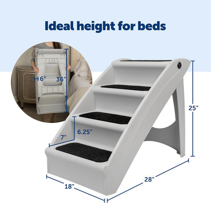 PetSafe CozyUp Folding Dog Stairs, Portable Indoor/Outdoor Pet Steps for Bed, Couch & Car, Grey, 20 Inch