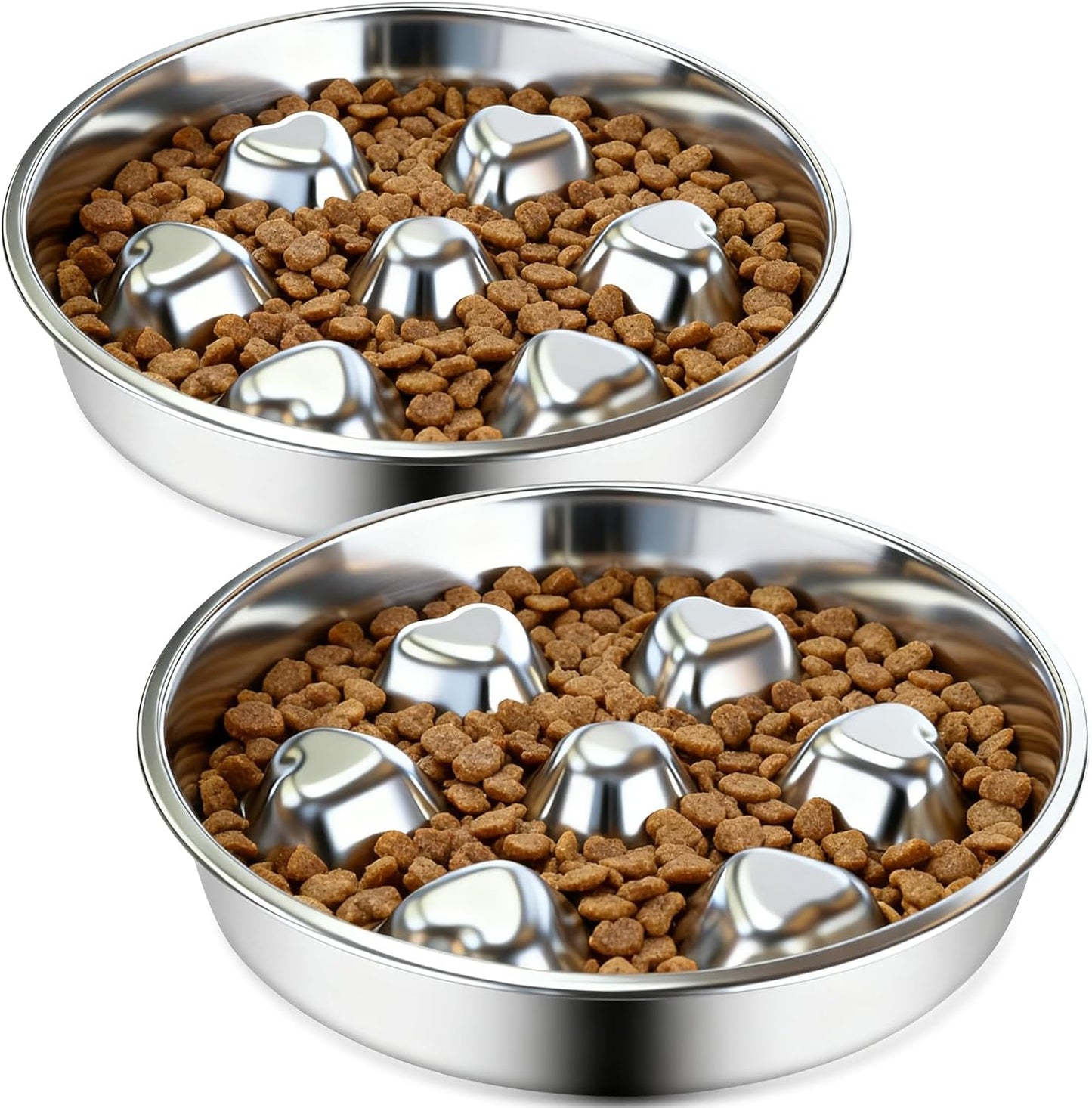 Stainless Steel Slow Feeder Dog Bowls,2 Pcs Slow Food Bowl for Dog & Cat - 2 Cups Capacity,Bone-Shaped Design Pet Food Holder,Metal Non-Slip Lick Plate,Puzzle Maze Dish for Small & Medium Sized Breeds