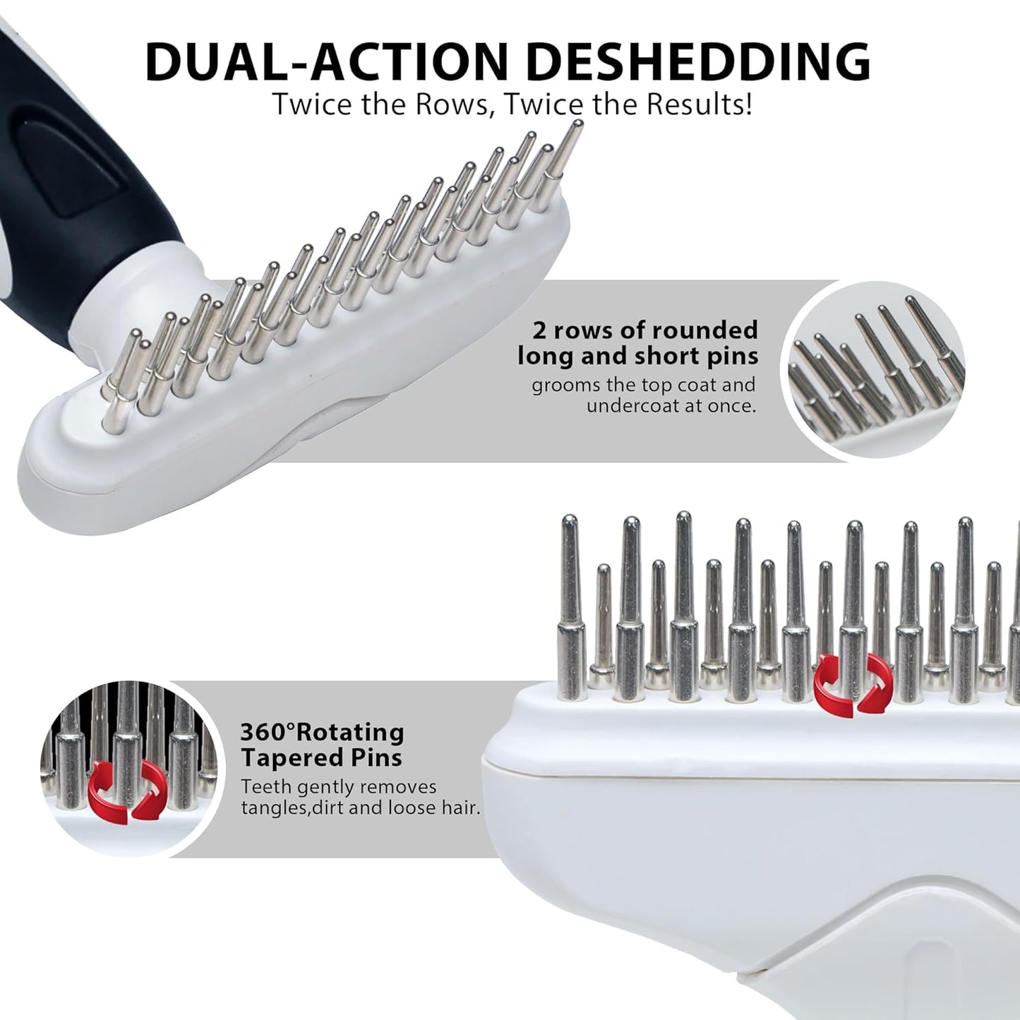 Dog Cat Grooming Tool Rake, Pet Dematting Tool with Stainless Steel Shedding Comb, Double Row Pet Rake Gently Remove Loose or Tangled Hair from Undercoat Black