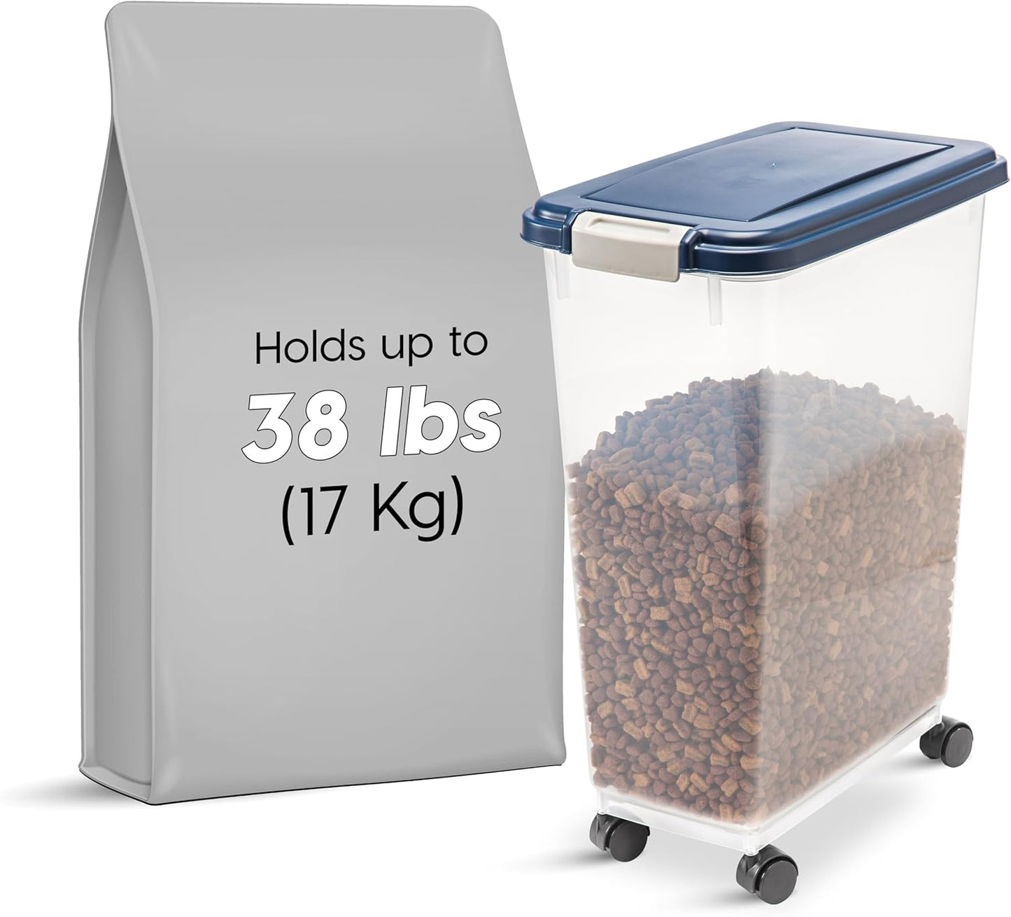 IRIS USA Airtight Dog Food Storage Container, Up to 30 lbs, Attachable Wheels, for Dog Cat Bird and other Pet Food Storage Bin, Keep Fresh, Easy Mobility, BPA Free, Black