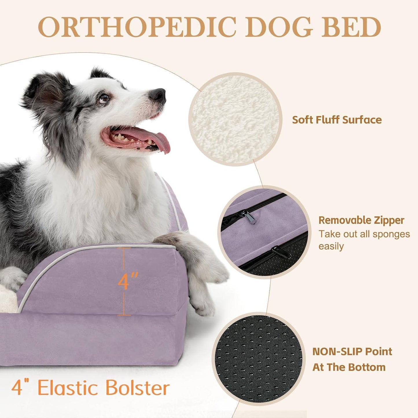 Comfort Expression Orthopedic Dog Bed for Extra Large Dogs 42x30 Inch, Waterproof Egg Crate Foam XL Pet Bed with Removable Bolsters, Dog Couch with Washable Cover & Non-Slip Bottom, Grey - Colors A