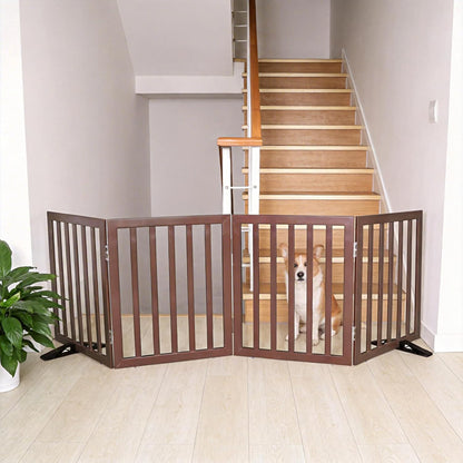 ZJSF Freestanding Indoor Dog Gate for House Foldable Wood Puppy Gate for Doorways Pet Gate for Stairs Extra Wide Pet Fence, Brown, 24" Height 3 Panels