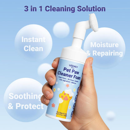 Paw Cleaner for Dogs and Cats, No-Rinse Puppy Paw Washer, Larger 7oz Dog Foaming Foot Cleanser with Scrubber Brush for Dirty Paws, Safe and Hypoallergenic, Dog Essential and Grooming Supplies