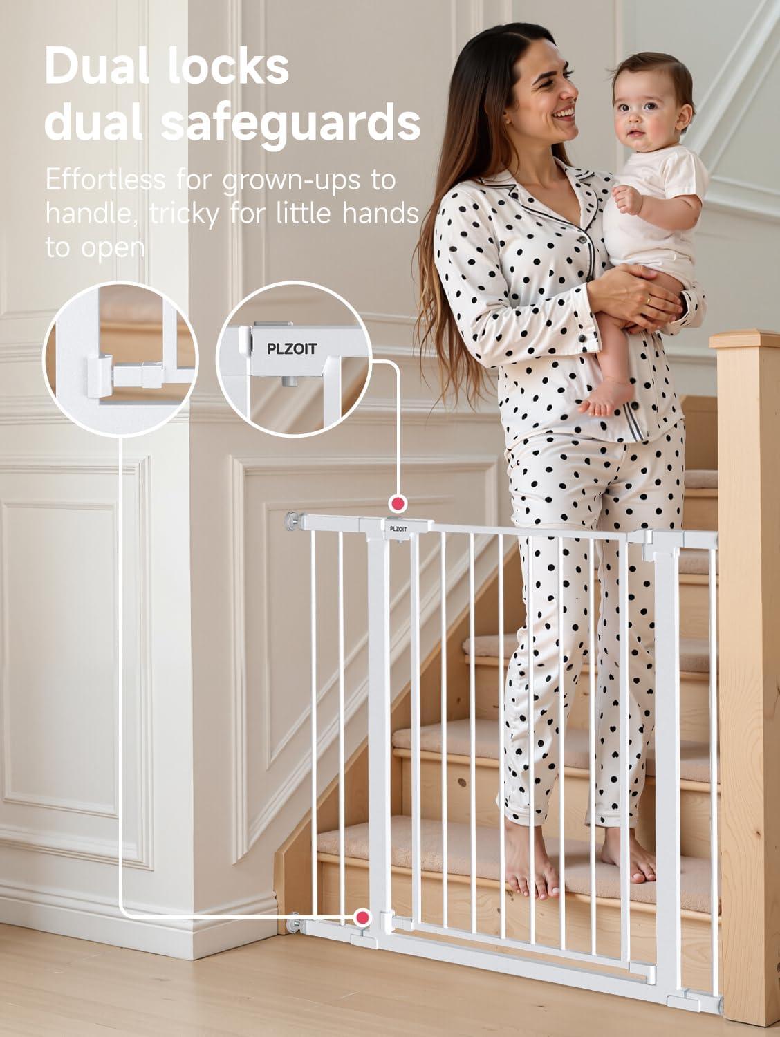 29.5-40.5" Baby Gate for Stairs, Dog Gate for Doorways, Walk Thru Auto Close Metal Baby Safety Gate for The House, Stairs and Doorways, Child Gate Pressure Mounted, Pet Gate for Dog Indoor - Black