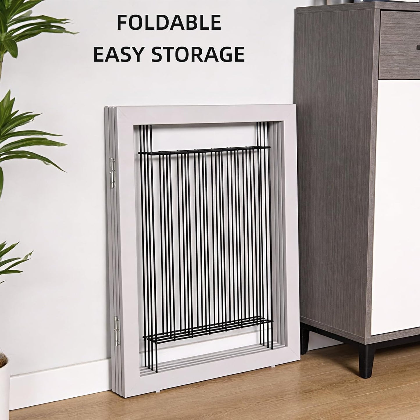 ZJSF Freestanding Dog Gate Indoor, Foldable Dog Fence for Doorways,Hallways or Stairs, Sturdy Wood Extra Wide Pet Gate with Support Feet,Black,24 "Height-3 Panels