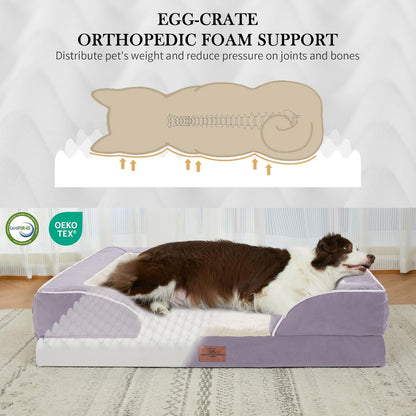 Comfort Expression Orthopedic Dog Bed for Extra Large Dogs 42x30 Inch, Waterproof Egg Crate Foam XL Pet Bed with Removable Bolsters, Dog Couch with Washable Cover & Non-Slip Bottom, Grey - Colors A