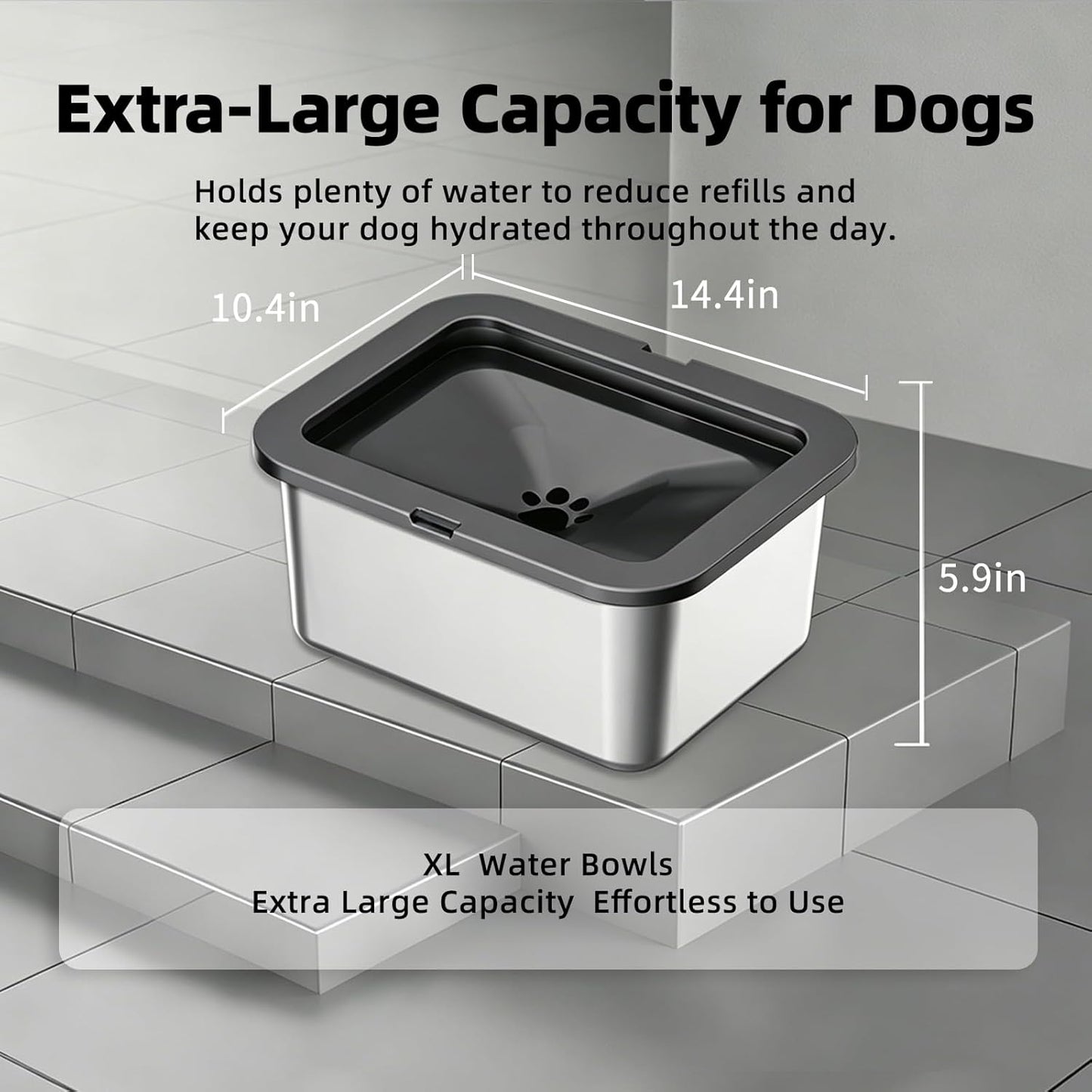 PAKEWAY 2.7 Gal No Spill Anti-Splash & Slow Drinking Dog Water Bowl, Stainless Steel Large Capacity Bowl for Large Dogs & Multi-Pet Homes