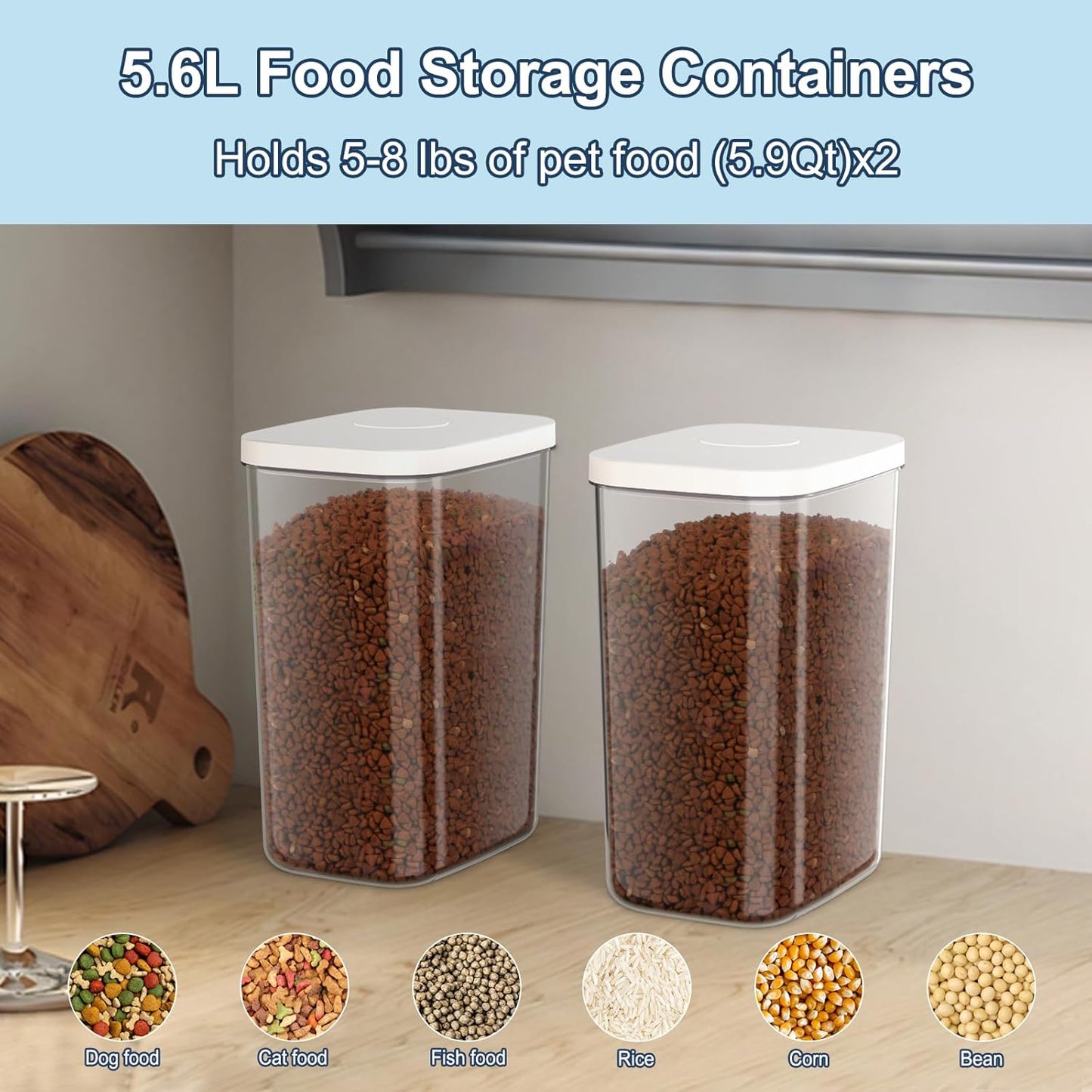 6 lbs Airtight Dog Cat Food Storage Container and Dog Treat Containers BPA-Free, PET Clear Stackable Pet Storage Bin, 1-Cup Scoop, 1-Sponge cleaning brush, Pop Top, With handle, Easy Mobility-Medium
