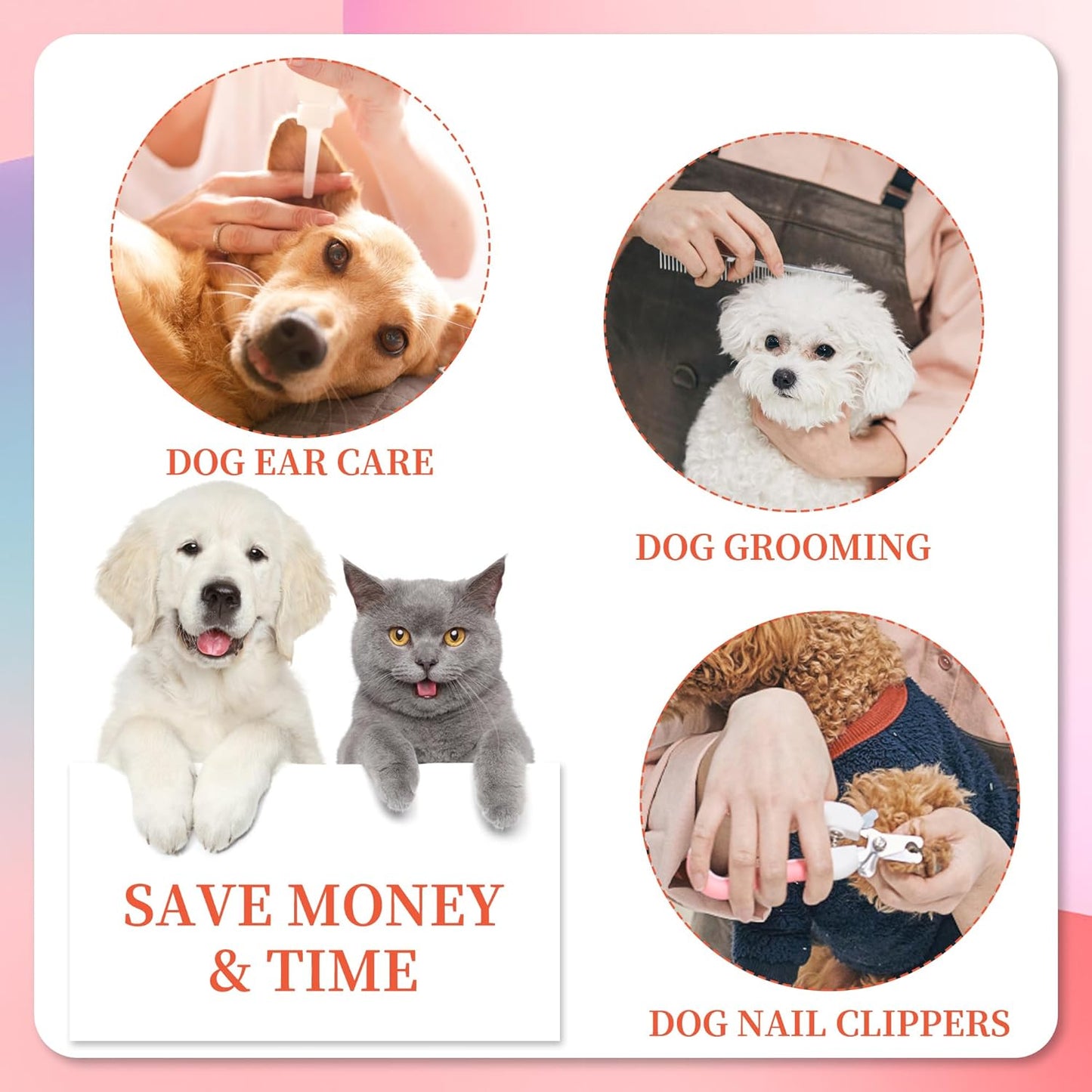 PatiencET Dog Grooming Hammock, Pet Grooming Hammock for Cats & Dogs with Security Strap, Dog Sling for Nail Trimming with Nail Clippers/Trimmer, Nail File, Pet Comb(Pink S)
