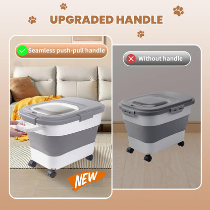 23-25 Lbs Airtight Dog Food Storage Container,Collapsible Dog Food Container with Lid,Wheels,Handle,Large Pet food storage Container with Scoop,Small Food Container for Dog Cat
