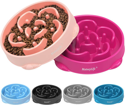 MateeyLife Slow Feeder Dog Bowls 2PCS, Anti-Choking Puzzle Dog Food Bowls, Anti-Slip Interactive Feeding Slow Down Eating, Bloat Stop Maze Dishes for Medium Breeds Pink&Purple