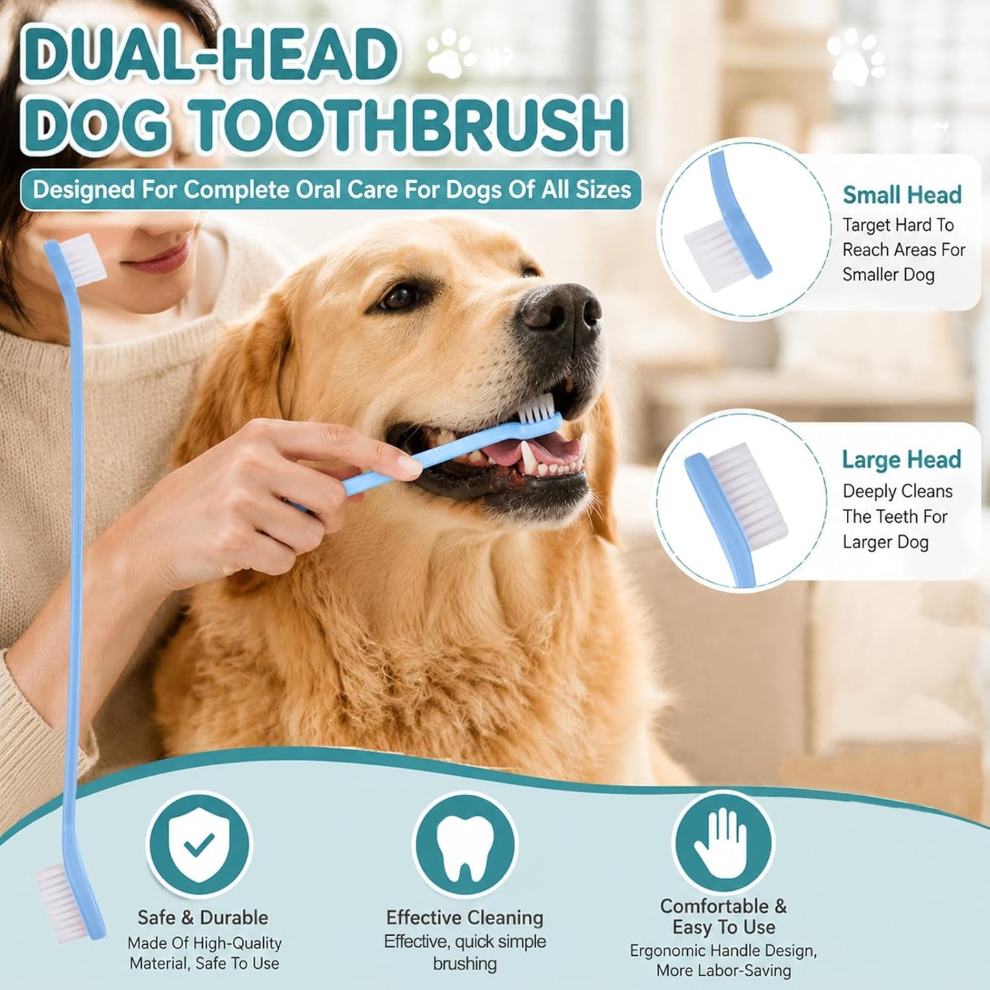 10 Pack Dog Tooth Brushing Kit, Pet Dog Toothbrush 2 Triple Head Pet Toothbrushes 360 Degree Finger Toothbrushes 4 Double Head Tooth Brush Dental Cleaning Brushes for DogCat Oral Dental Health