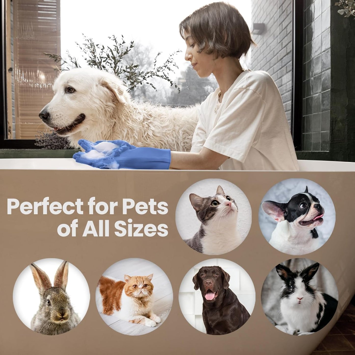 DELOMO Pet Grooming Gloves 1 Pair: Soft and Gentle Silicone Dog Washing Gloves - Bathing Scrubber Brush Mitt Grooming Shedding Fur Removal Massage for Dogs/Cats/Horse, Purple