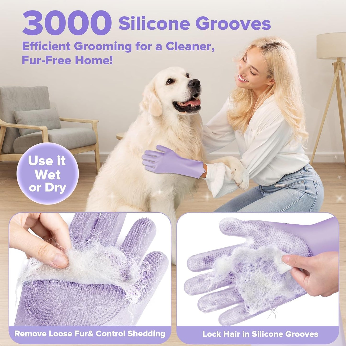 Augwind 6PCS Pet Grooming Kit for Dogs, Cats and Horses | Dog Washing Gloves | Cleanroom Gloves | Dog Bath Brush | Dog Bath Gloves | Dog Shampoo Brush | Dog Bath Supplies (Navy Blue)