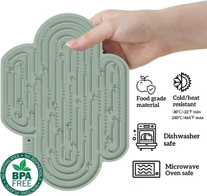 OHMO-Cactus Lick Mat for Dogs and Cats(2 Pack) Easy to Clean Pet Slow Feeder with Suction Cups, Licking Pad for Anxiety Relief and Boredom Reduction(Cactus&Light Green)