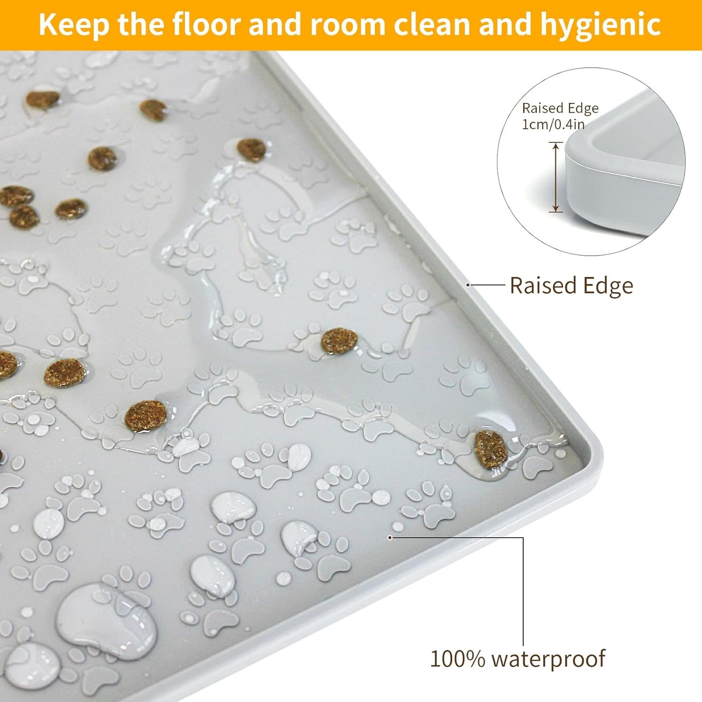 Ptlom Pet Placemat for Dog and Cat, Mat for Prevent Food and Water Overflow, Suitable for Small, Medium and Big Pet, 18" 12", Grey, Silicone