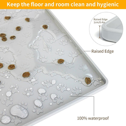 Ptlom Pet Placemat for Dog and Cat, Mat for Prevent Food and Water Overflow, Suitable for Small, Medium and Big Pet, 18" 12", Grey, Silicone