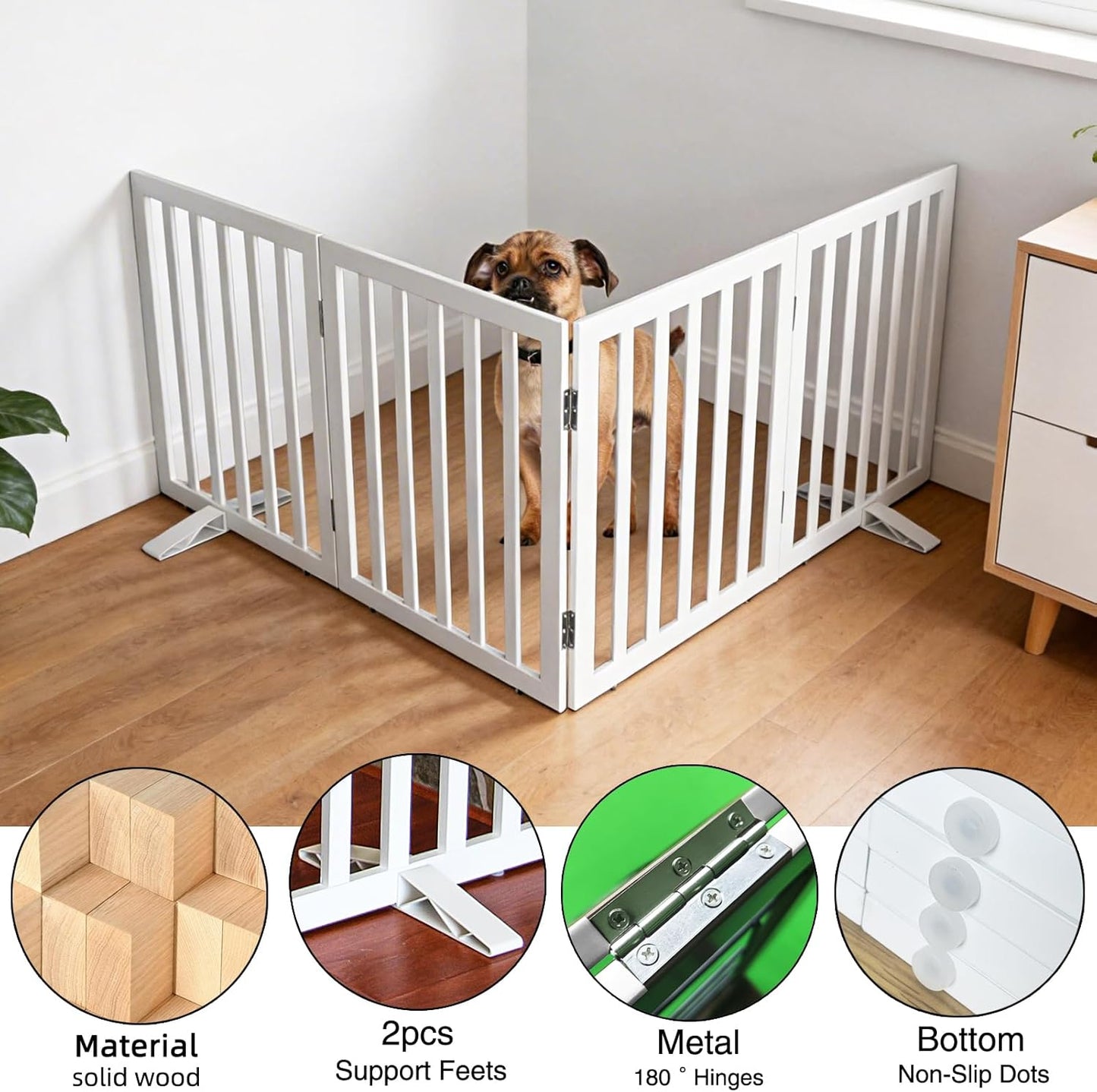 ZJSF Freestanding Indoor Dog Gate for House Foldable Wood Puppy Gate for Doorways Pet Gate for Stairs Extra Wide Pet Fence, Brown, 24" Height 3 Panels