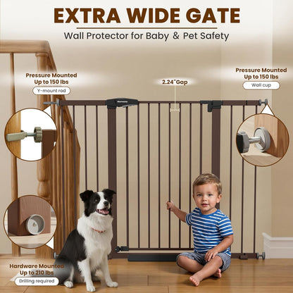 Mumeasy Baby Gate Extra Wide, 29.7-51'' Pressure Mounted Dog Gate with Walk Thru Door, Auto Close Pet Gate for House, Stairs, Doorways,Black