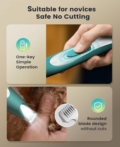 oneisall Low-Noise Dog Paw Trimmer with LED Light, Paw Trimmer for Dogs &Cats 0.8inch/20mm Wide Blade, 35dB Cordless Electric Pet Paw Grooming Clippers for Paws, Ears, Face, Rump