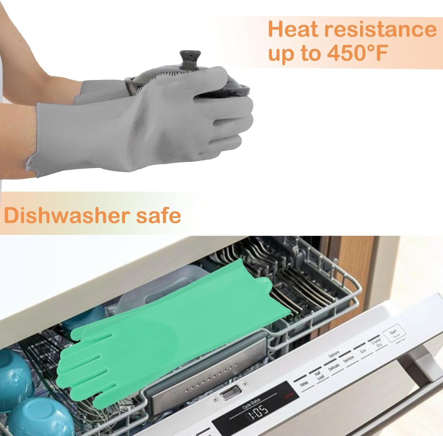 Pet Grooming Gloves, Dog Washing Gloves with High-Density Teeth, Heat Resistant Silicone Dog Bath Scrubber with Enhanced Five Finger Design, Bathing and Massaging for Dogs and Cats
