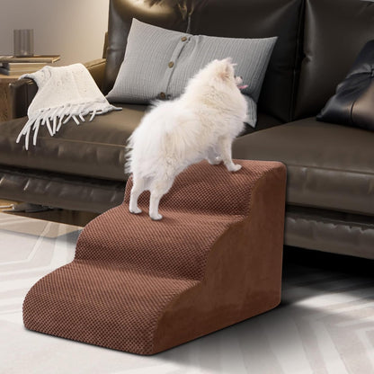 Dog Stairs for Small Dogs - High Density Foam Dog Ramp, Extra Wide Pet Steps with Non-Slip Bottom for High Beds, Couche and Sofa, Best for Pet Injured, Older Dogs Cats (Grey, 4 Steps)
