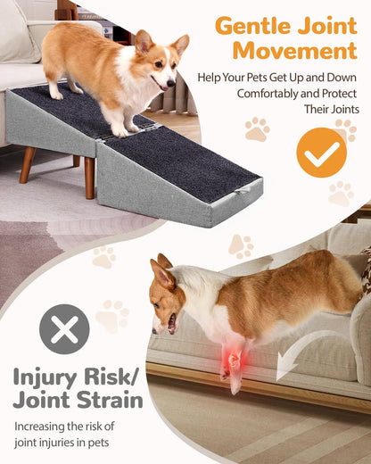 17.13" H Split Ottoman Dog Ramp for Couch and Bed, Non Slip Dog Stairs for Small Medium Large Dogs Cats Puppy, Joint Support 2 in 1 Foldable Wooden Pet Steps for Senior/Injured Dogs, Space Saving