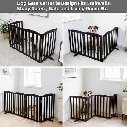 Freestanding Dog Gate Indoor,Doggie Gate Foldable Dog Gates for Doorways,Stairs or Hallways, Wooden White Pet Gate for the House, Pet Fence with Support Feet Included,24 "Height-4 Panels