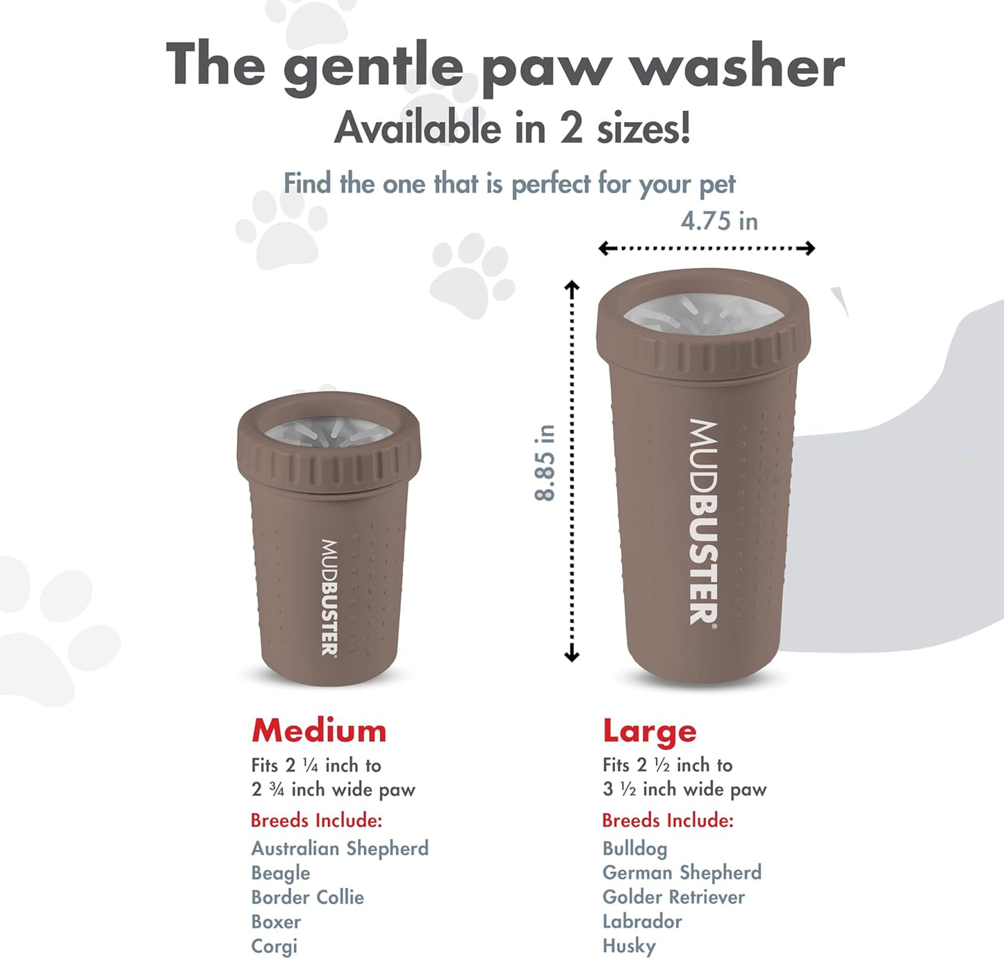 Dexas MudBuster Medium Dog Paw Cleaner in Fuchsia - Fits 1.5"-2.5" Wide Paws, Portable Paw Washer for Muddy Paws, Dog Paw Cleaning Cup with Gentle Silicone Bristles, Quick Clean Pet Paw Washer
